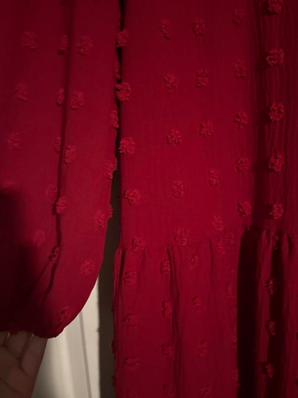 Midi Tiered Long-Sleeve Dress in Deep Red - Picture 2 of 2